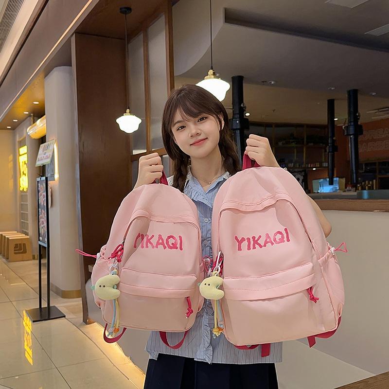 Winter New High-Value Solid Color Lightweight Student Backpack for Girls, Elementary and Middle School Students, Letter Backpack
