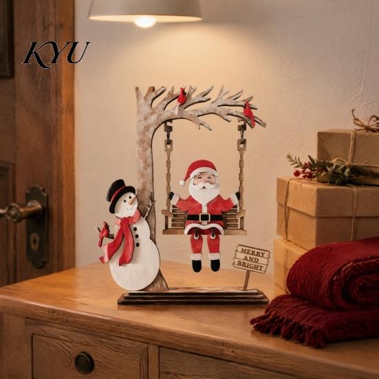 Indoor Christmas Party Decoration 3D Wooden Santa Swing Tabletop Decor, Snowman Ornament, Stable Table Ornament Farmhouse Xmas Shelf Mantel
