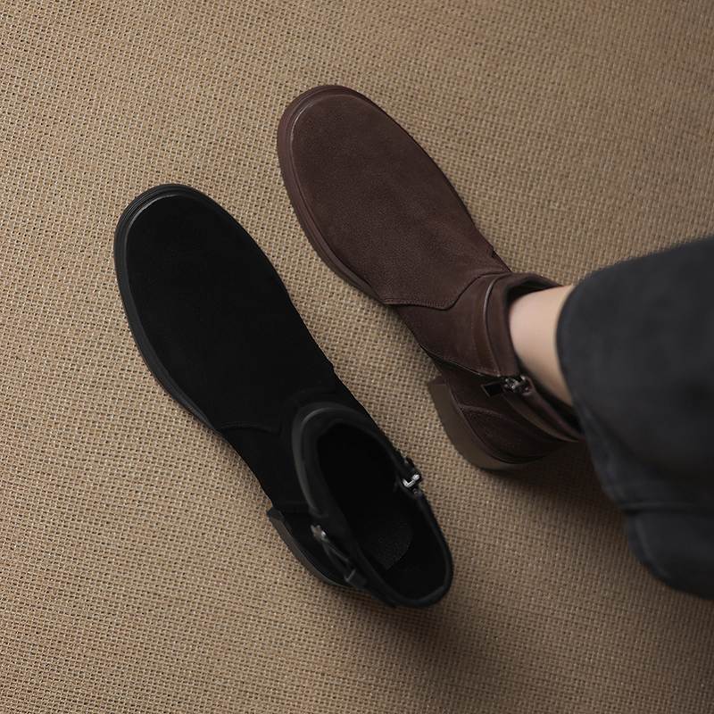 Krazing Pot Cow Suede Nubuck Round Toe Thick Heels Chelsea Boots Size 42 Zipper Women Keep Warm Ankle Boots