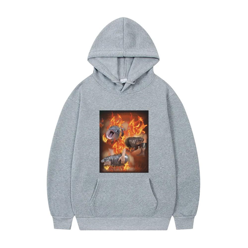 Funny Moo Deng Dank Meme Hoodie Baby Hippo Funny Meme Sweatshirt Male Casual Oversized Pullover Men's Cotton Hoodies Fans Gift