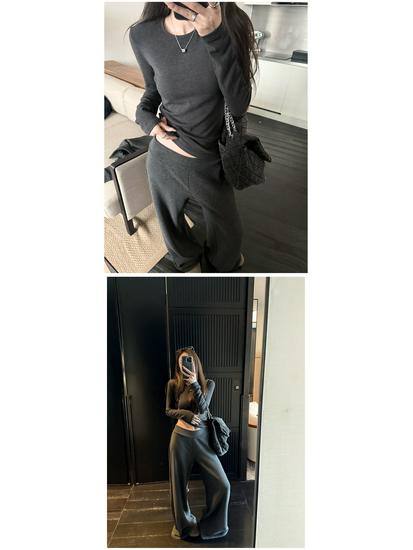 Superniniyy Brushed Long-Sleeve Slim Fit Tee – Stretchy Round Neck Base Layer Top