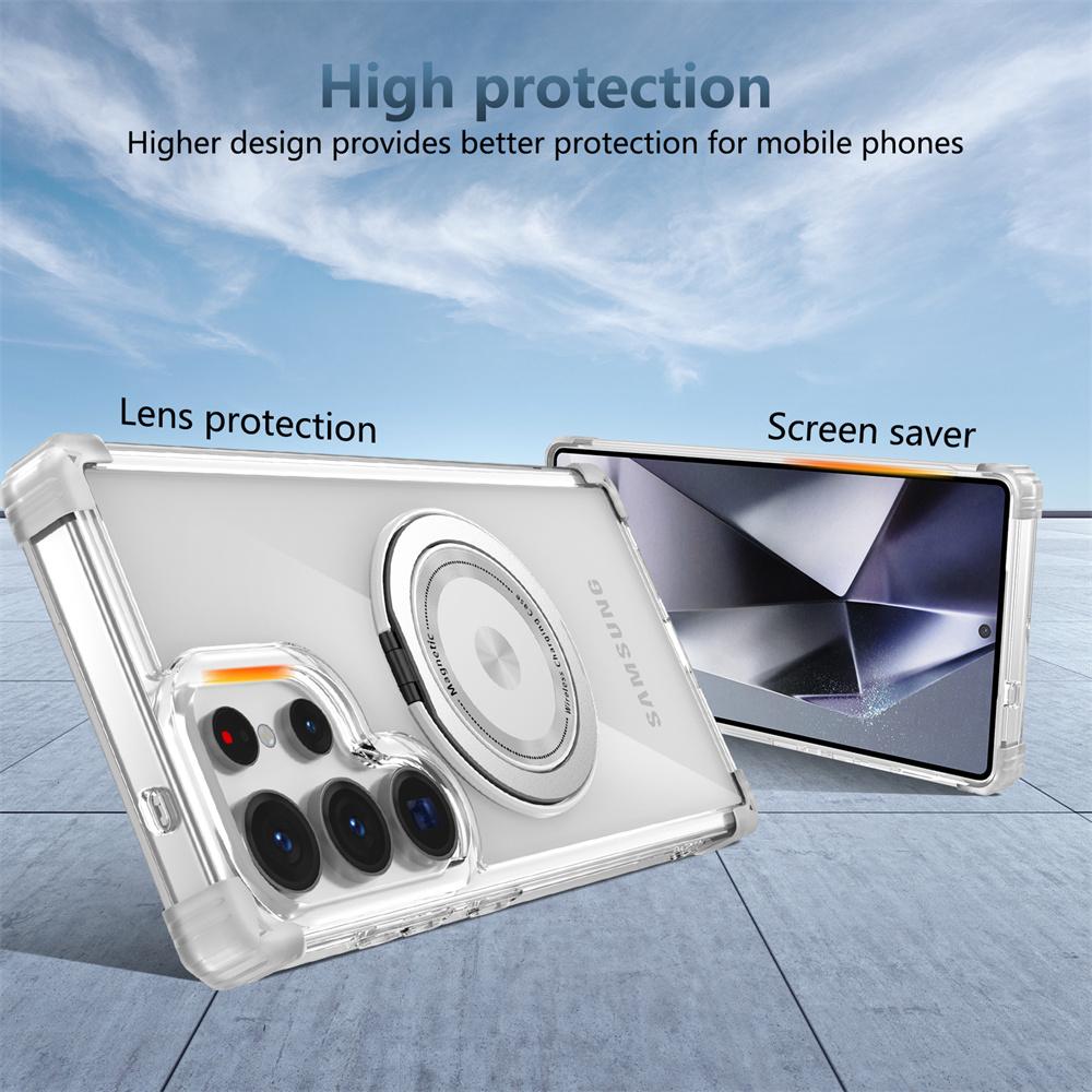 Rotating Magnetic Stand Transparent Phone Case for Samsung Galaxy S26 Ultra S25 Edge S23 S22 S21 Plus S24 FE Shockproof Cover