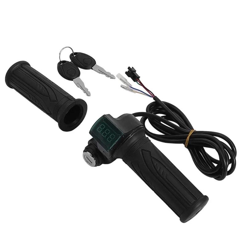 Electric Bike Throttle Handle with LED Display Throttle Accelerator Handle Grip Scooter Handlebar Grip Twist Throttle