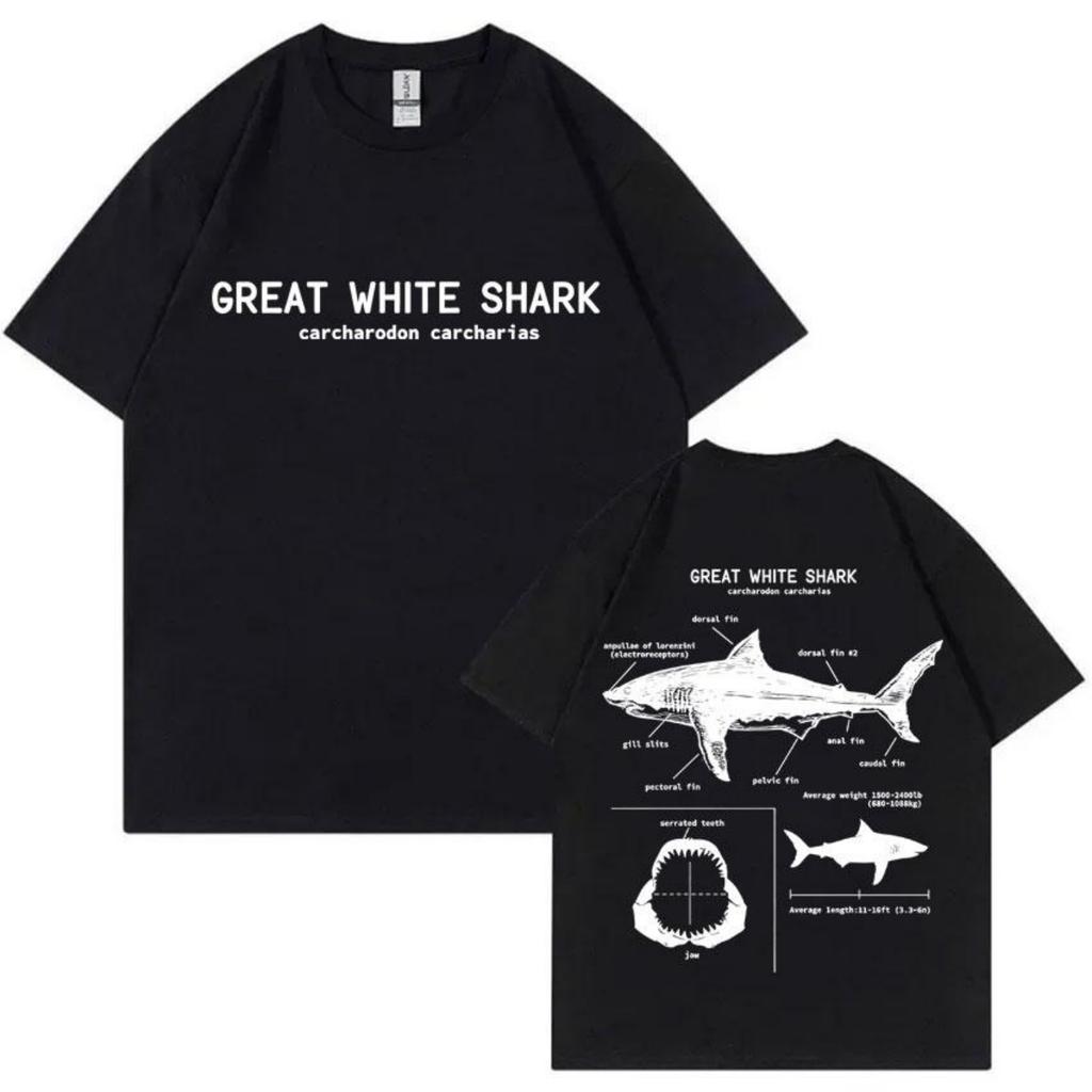 Mořští živočichové Žralok bílý Anatomie Grafické tričko Pánské Ležérní Oversized trička Pánské Vintage Čistá bavlna Trička