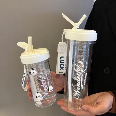 "Modny Przenośny Kubek na Herbatę Owocową ze Słomką i Sitkiem – Plastikowy, Przyjazny Studentom Design"