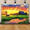 2D flat sunset cattle with windmills and barns perfect for family gatherings outdoor decoration polyester fiber