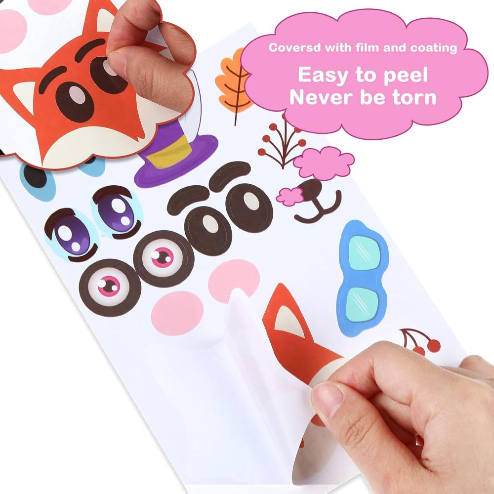 Kids Make a Sticker, 36 Sheets Make an Face Animal Face Decals, Make Your Own Stickers for Birthday Party Favors, School Reward