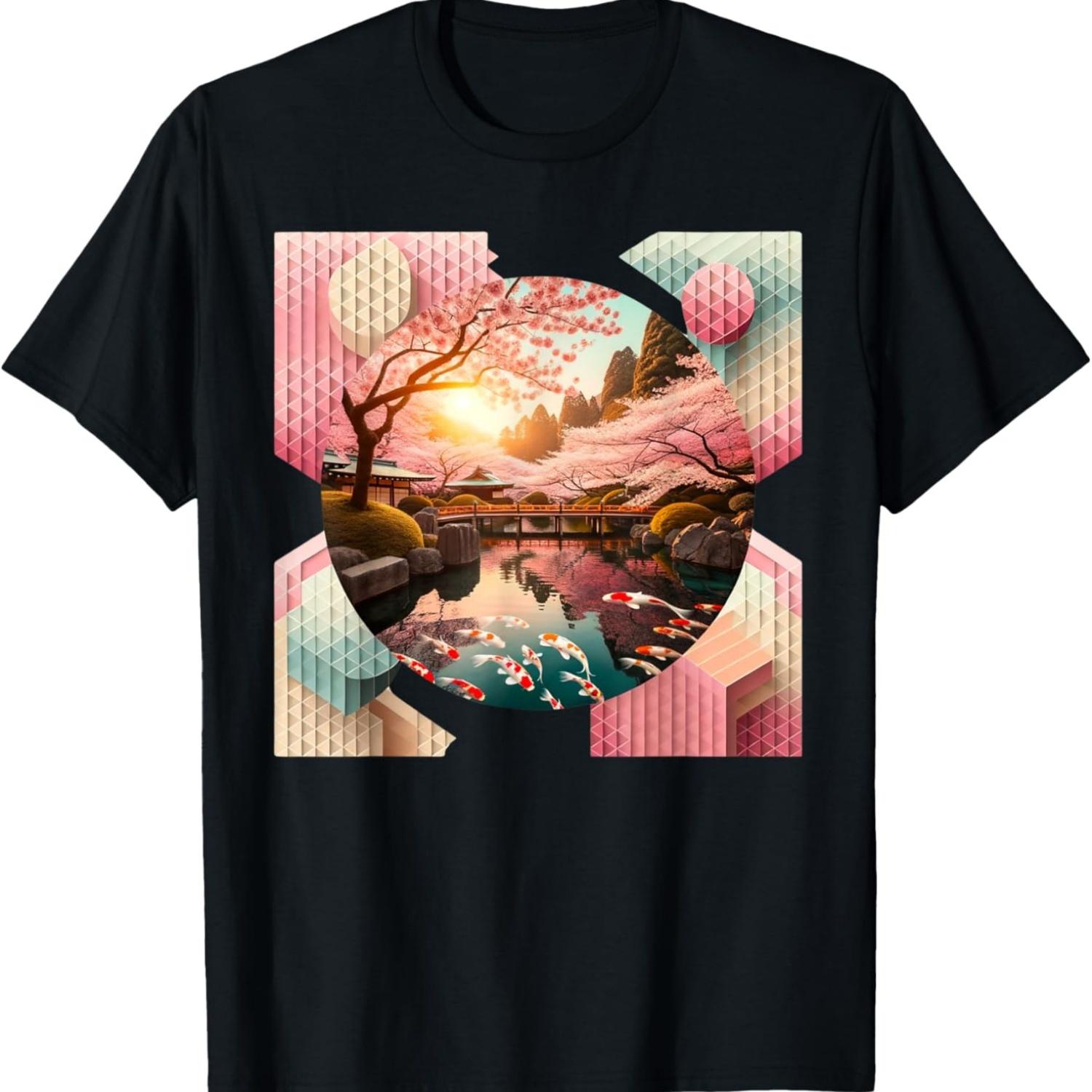 

garden in full bloom with cherry blossoms T-Shirt S чёрный