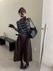 Damen Strickwaren Herbst/Winter Retro Farbblock Streifenmuster mit Patchwork und Knopfdetails