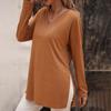 HNXC Women's Fashion Casual Summer Solid Color Print Long Sleeve V-Neck Blouses & Shirts