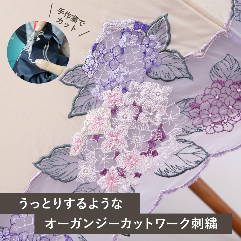 Actress Premium Hydrangea Organza Long Complete Sun Heat Heat UV Suitable for Sunny and Rainy Days [Chinoiserie Modern] Parasol, Style, Embroidery,