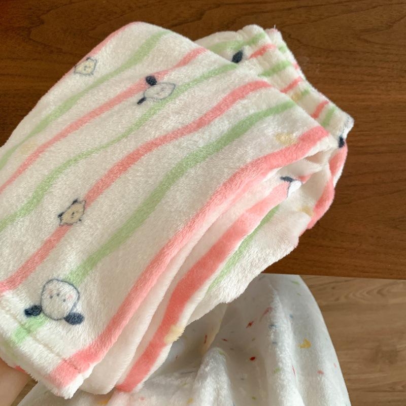 Women's Flannel Plaid Sleep Pants - Autumn/Winter Velvet Warm Coral Fleece Pajama Bottoms