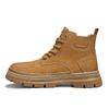 Men's Genuine Leather High-Top Martin Boots - Yellow Retro Winter Snow Shoes with Plush Lining