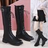 Classic Fashion Black Buckle Strap Women's Boots Winter Lace-Up Shoes Women High-Heeled Women Knee-High Long Tube Zipper Boots