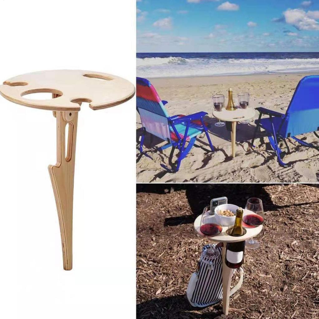 Portable Picnic Table Foldable Outdoor Camping Table Wine Bottle Holder Wooden Wine Rack For Party Fishing Beach Garden Yard
