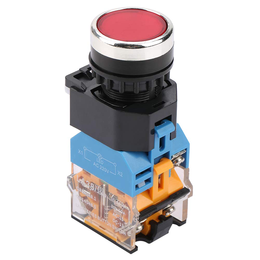 LA38-11DS Self-Locking Red Push Button Switch, 220V/380V 22mm Industrial Switches with LED Light