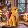 Cute Design Golden Retriever Dog Pen Holder Cartoon Style Creative Sculpture Pen Holder Large Capacity Resin Desktop Organizer