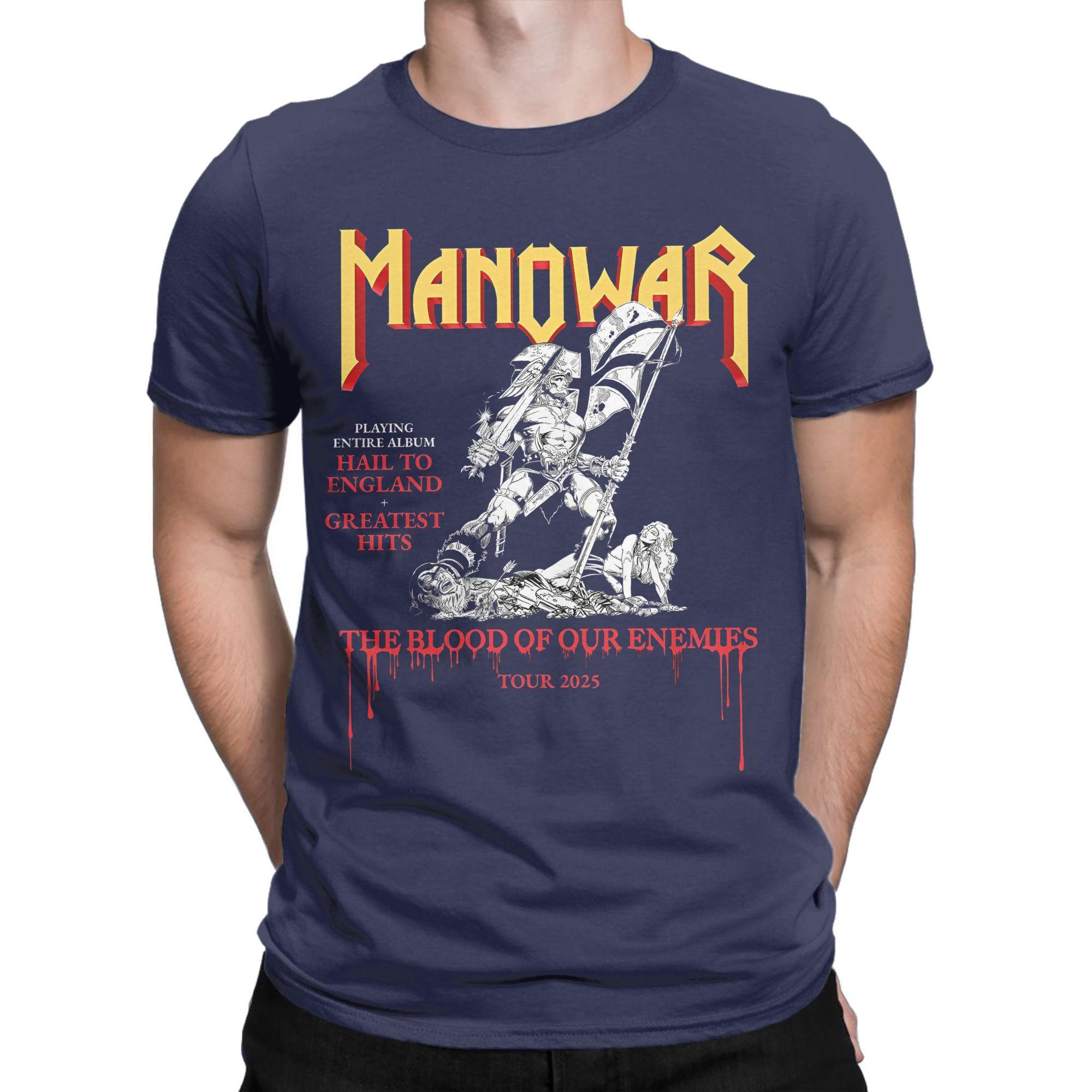 

Футболки с графическим принтом The Blood Of Our Enemies Manowar Tour 2025 для мужчин и женщин, хлопковая футболка, одежда S темно-синий