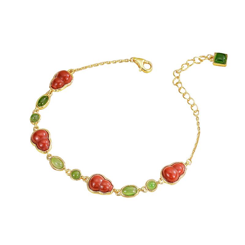 Ticiya Southern Red Gourd S925 Sterling Silver Jadeite Bracelet for Women - Retro Chinese Style. 925 Silver