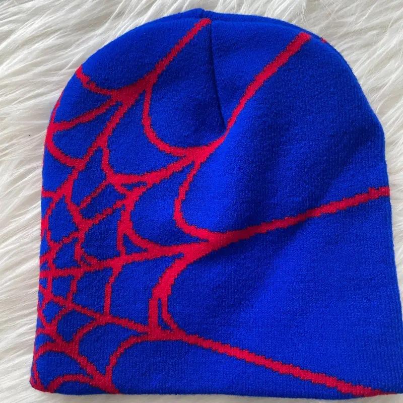 Hot-selling Y2K Spiderweb Knitted Hat European American Style Trendy Winter Beanie Jacquard Pattern 48-50cm Head Circumference