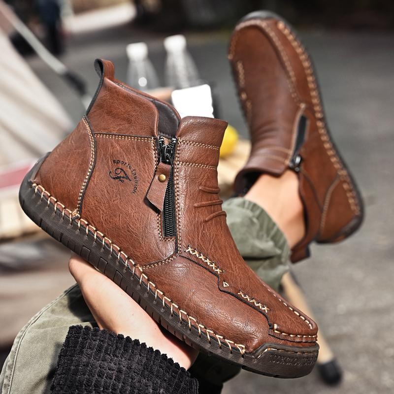 New Mens Genuine Leather Shoes Luxury Slip On Shoe Handmade Ankle Boots Comfortable Winter Mid Cut Handmade Zipper Shoes