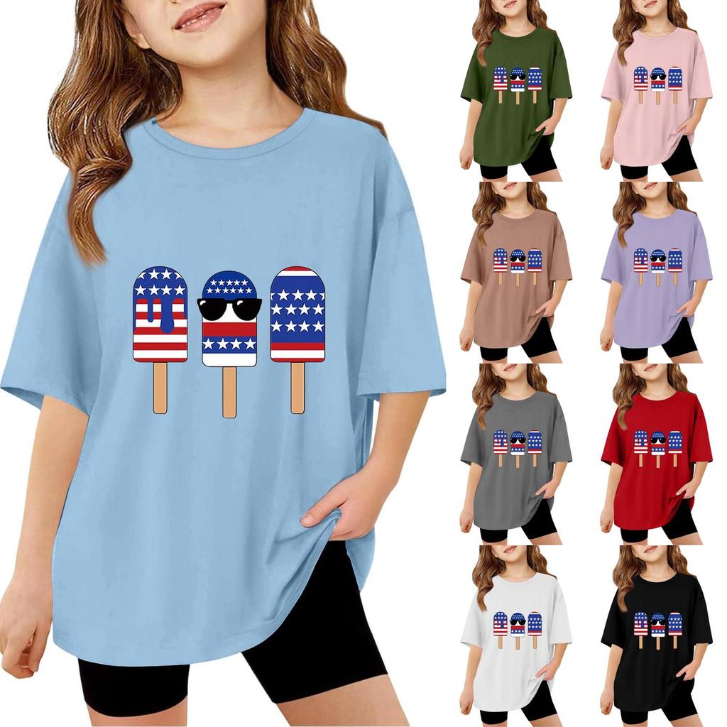Kids Short Sleeve T Shirt Independence Day Printed Top Casual Fit Lightweight Tee for Boys and Girls Summer Wear