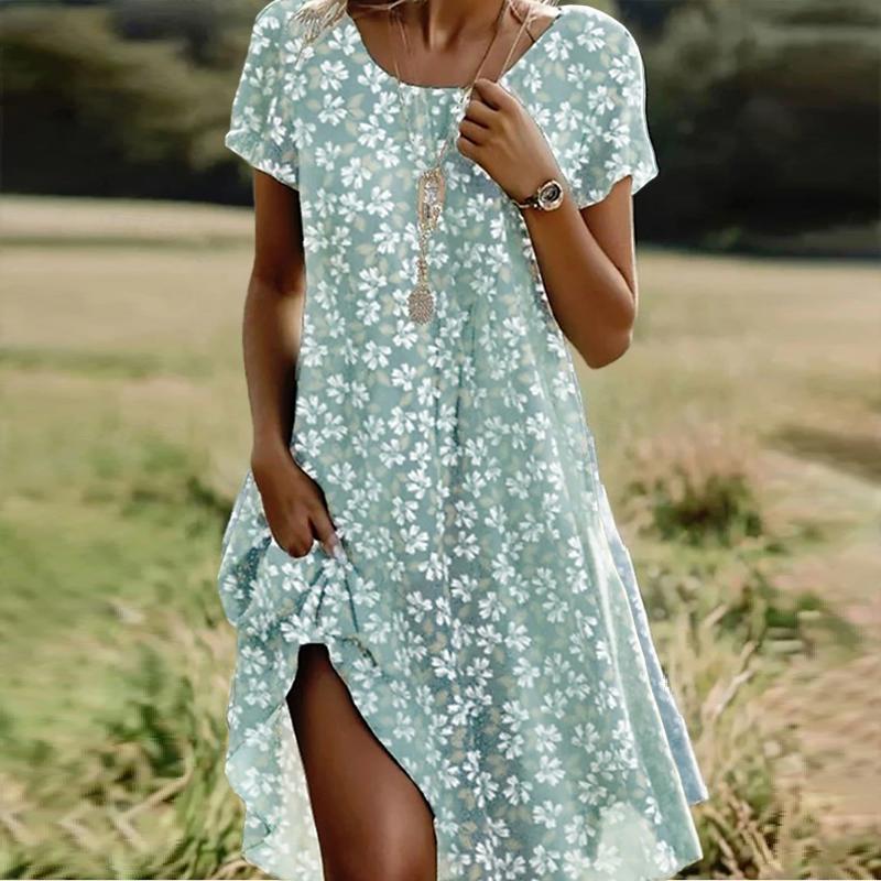 Women's Fashion Graceful Retro Floral Print Print Summer Spring Short Sleeve O-Neck Casual Dresses
