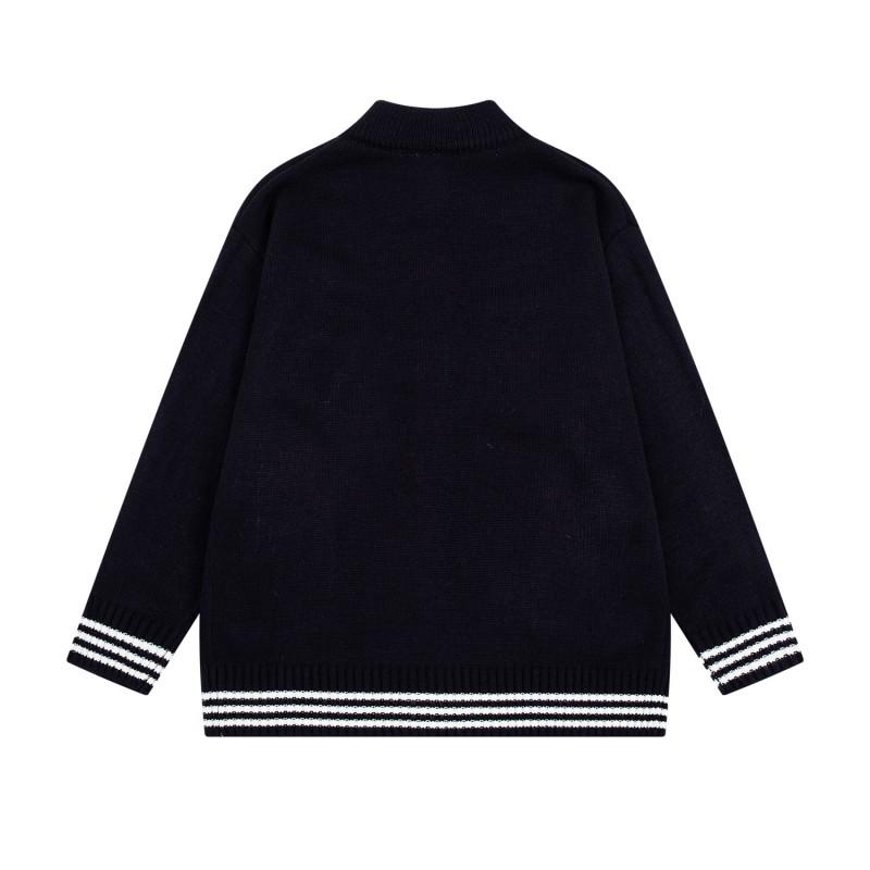 American Vintage Baseball Patch Embroidered Horn Button Knit Cardigan Unisex Stand Collar Sweater Jacket