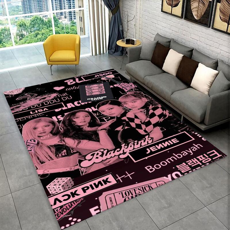 Fashion B-Black P-Pink Kpop Star Carpet Rug for Playroom Bedroom Living Room Sofa Home Decor,kid Area Rug Non-slip Floor Mat