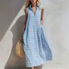 Sleeveless Dress New Summer European and American Holiday Style Seaside Plaid Loose Long Dress