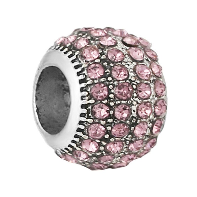 New Silver Plated Pink Diamond Butterfly Alloy Large Hole Charm Beads For DIY Bracelet Necklace Jewelry Accessories Gift