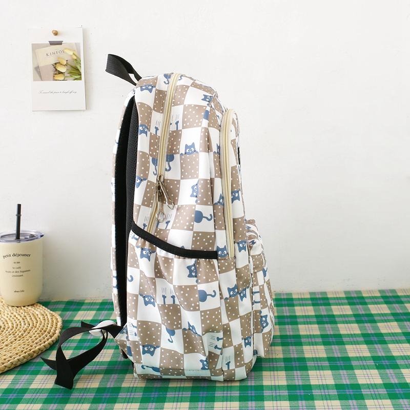 Three-Piece Backpack Set Large Capacity Student Schoolbag Junior High School Student Checkerboard Backpack with Lunch Bag Pen Bag
