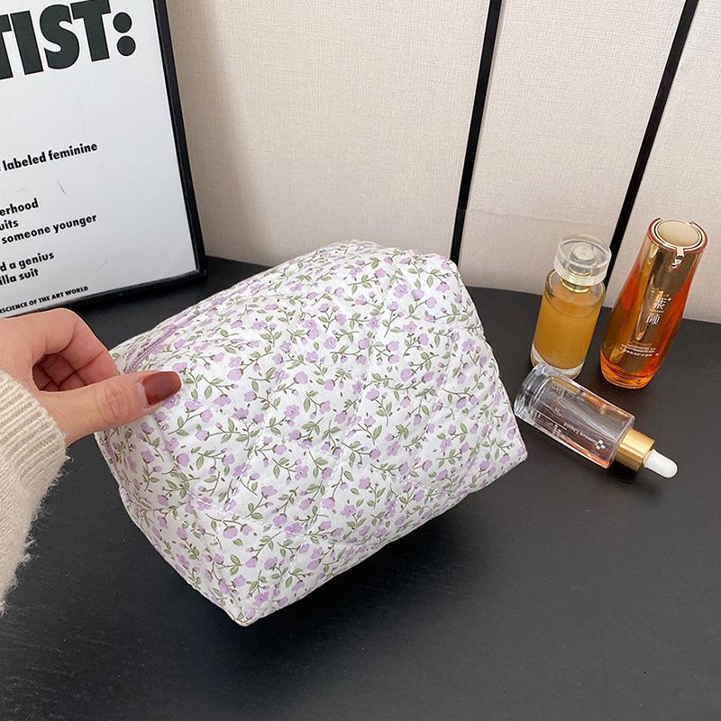 2024 Floral Cotton Cosmetic Bag - Large Capacity, Portable, Hand-Held Storage