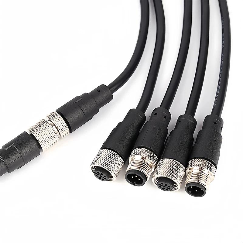 2metrový konektor senzoru M12, vodotěsný kabel, samec a samice, 4,5/8, 12pinový PVC, integrovaný vstřikovací konektor M12