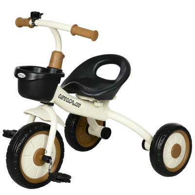 Children's Tricycle with Bell and Basket, Adjustable Seat with Backrest - for Children Aged 2 To 5 Years, White