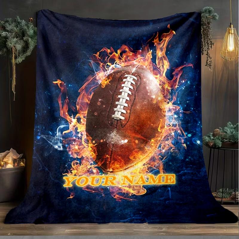 1PC Custom Name Football Art outdooor Flannel blankets Patterns Throw Blanket All-Season Soft Gift for Couch, Bed, Camping gifts