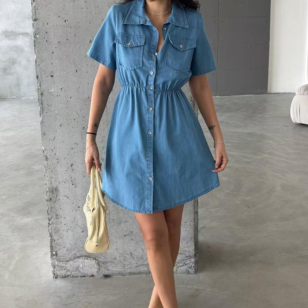 2026 European and American large size denim fashion dress women s denim skirt fashion classic denim women s clothing XS