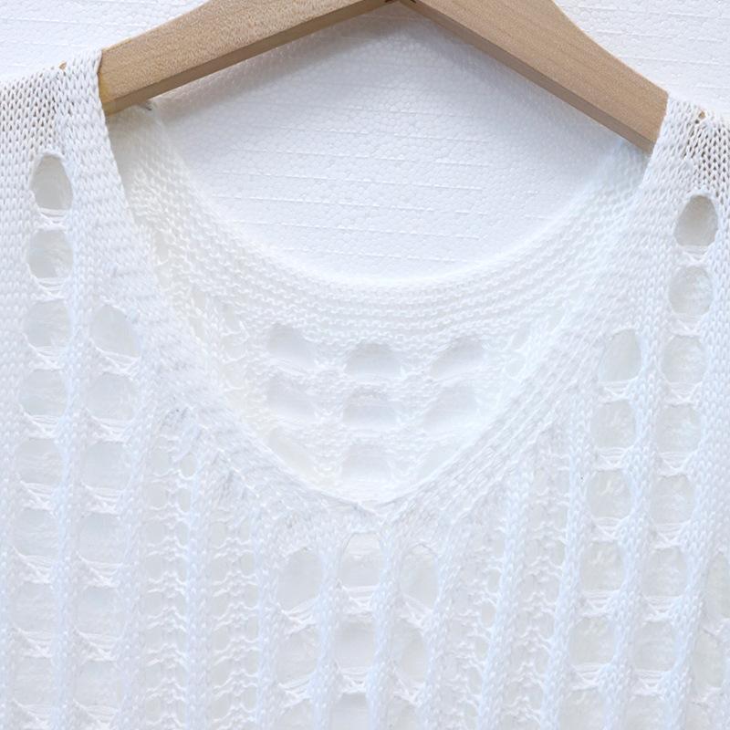 Letní dámské pletené vyhloubené tílko zakrytí plážové prázdninové bikiny svrchní krátké šaty košile s ochranou proti slunci plážové šaty