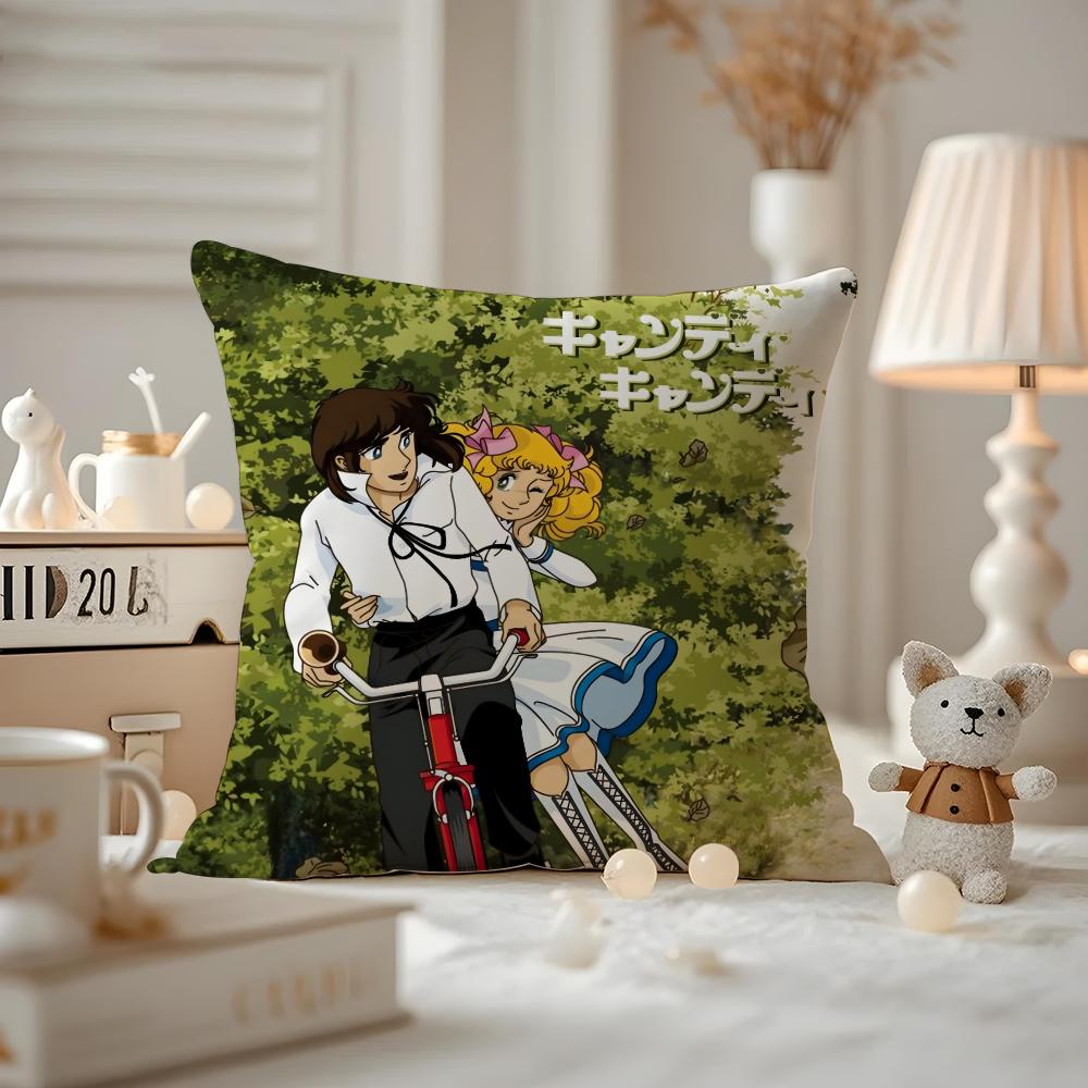 Anime CCandy Candy Cushion Cover Antidustmite Pillowcase Invisible Zipper Silky Short Plush Sofa Cushion Cover