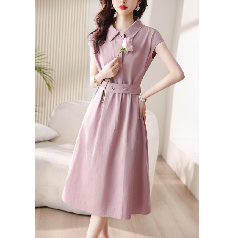 French-Style Short-Sleeve Polo Collar Shirt Dress with Lace-Up High-Waist Midi Skirt 2023 Spring/Summer Collection