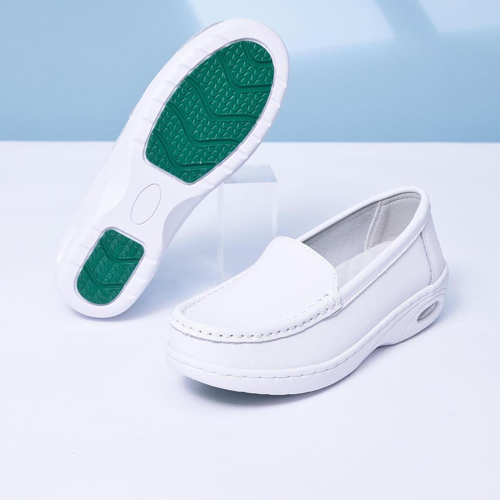Scarpe da infermiera da donna in pelle di mucca con ammortizzatore ad aria - Traspiranti, Antiscivolo, Suola morbida, Design piatto casual comodo.