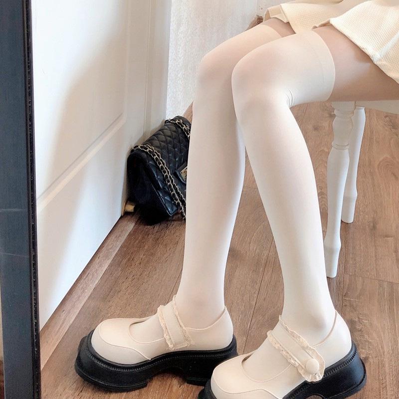 Women's Lolita Black Stockings: Spring/Autumn Over-the-Knee Patchwork Thigh-High, JK Pantyhose, Black & White