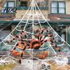 Halloween Lawn Ornaments Giant Spider Scary Orange Black Hairy Spider Decoration Realistic Furry Prop Hanging Decor with Red Eyes for Porch