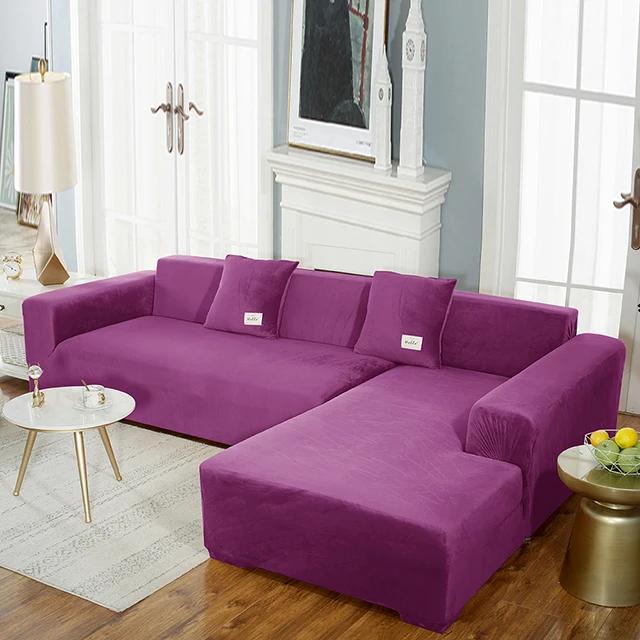 Super Soft Velvet Sofa Cover For Living Room Elastic L Shaped Chaiselongue Corner Couch Slipcover Washable Armchair Sofa Covers