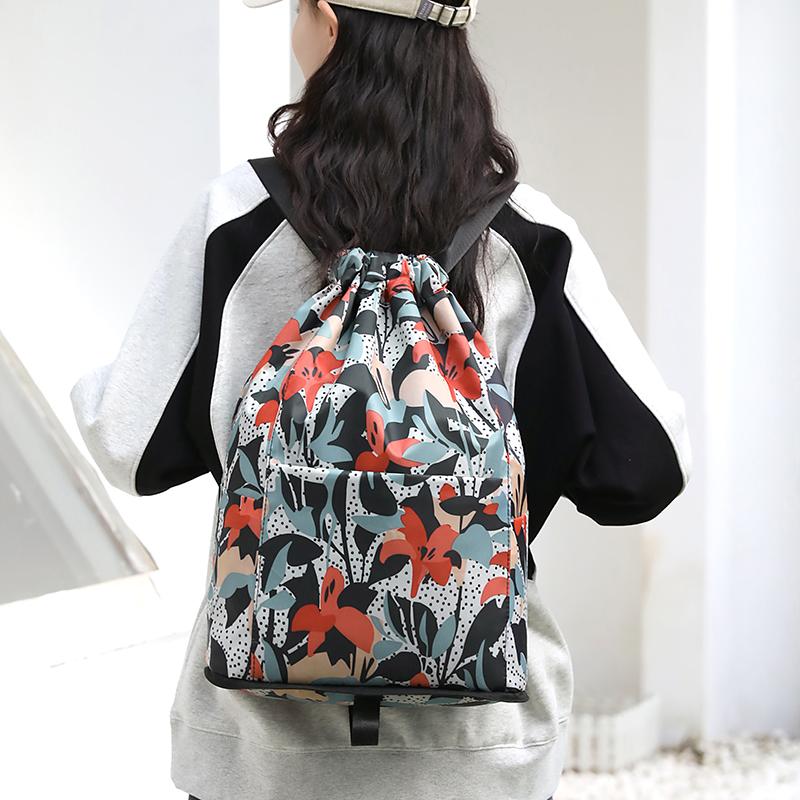 Fashion Women Drawstring Bag Backpack Fabric Girls Daypack Backpack Female Portable Folding Bag Shopping Backpack