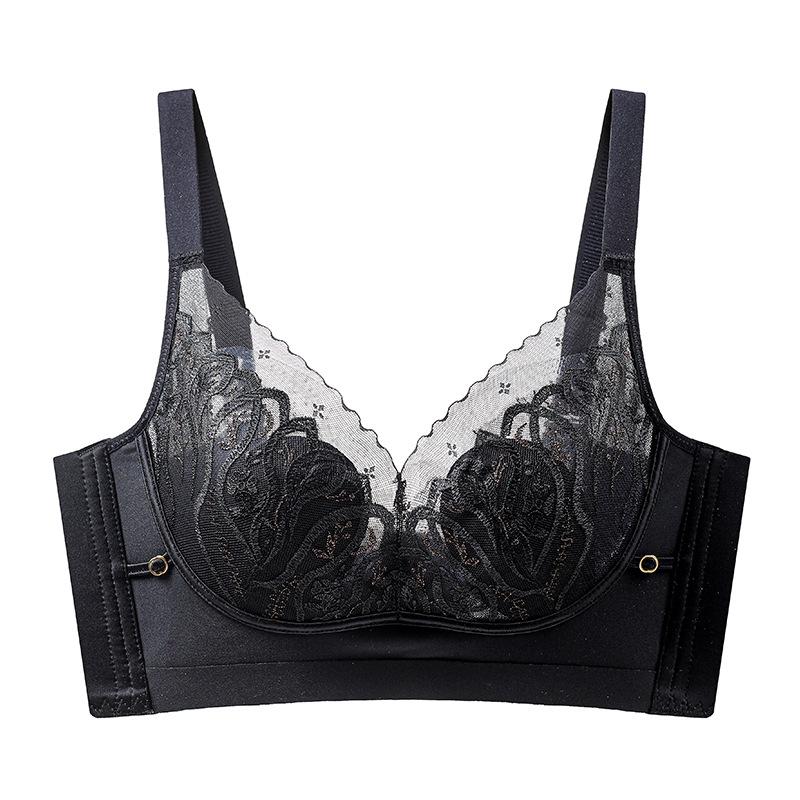Wire-free Breathable Rabbit Ear Crystal Cup Lace Bra Shaping Underwear That Supports Side Breast Tissue