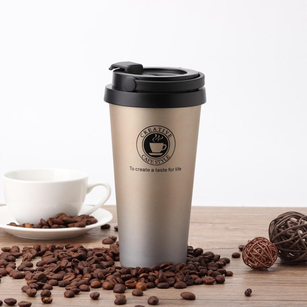 500ml Vacuum Cup Insulated Design Double Walled Coffee Mug Leakproof Lid 304 Stainless Steel Portable Vacuum Cup Cold Drinks