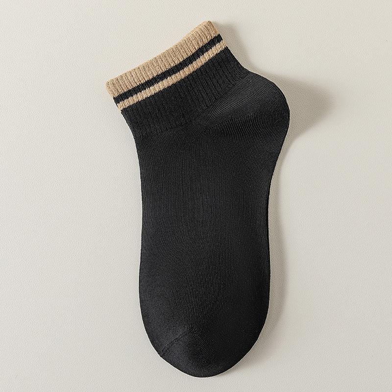 Men's Spring and Summer Thin Cotton Stripe Wicking and Deodorizing Boneless Boat Socks