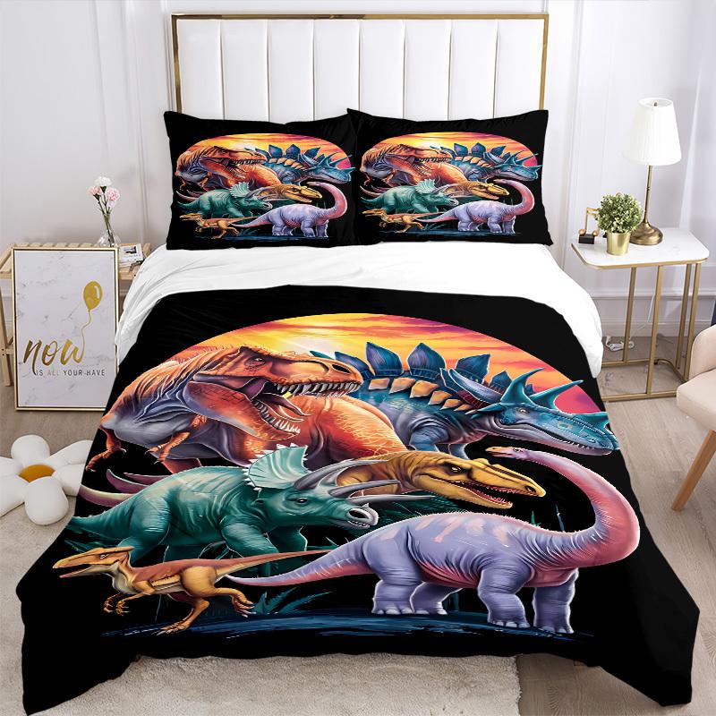 3pcs Dinosaur Illustration Duvet Cover Set - Machine Washable, Includes 1 Cover and 2 Pillowcases, No Core Included yy251013132