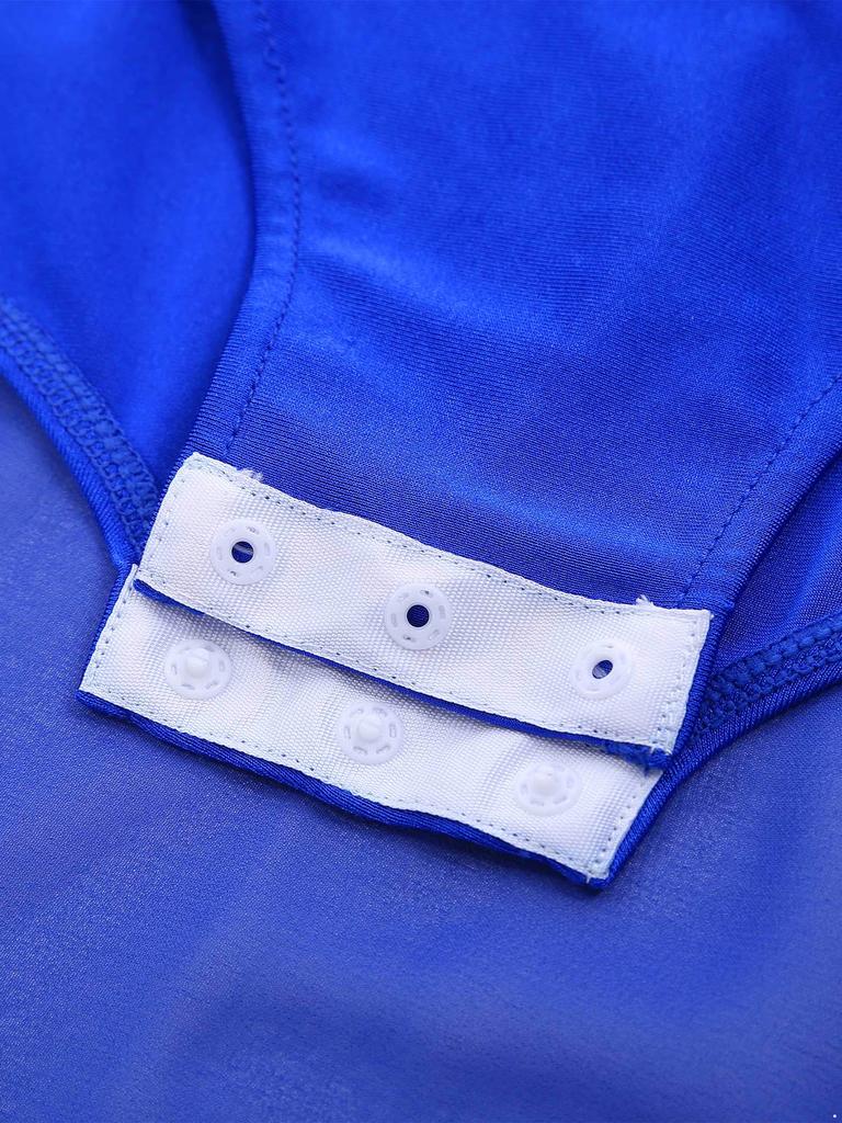 Vestido de Danza Lírica para Mujer con Pedrería Brillante, Manga Larga, Diseño sin Espalda, Chifón, Bajo con Abertura, Leotardo de Una Pieza